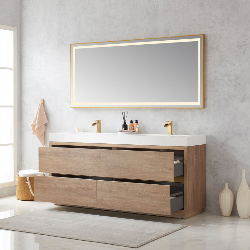Ensemble de meuble-lavabo double 72 po Huesca, Chêne nord-américain, Blanc