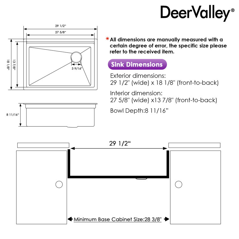 Deervalley 29.5" X 18" Smart Waterfall Kitchen Sink, Drop In Stainless Steel Digital Display Workstation Sink