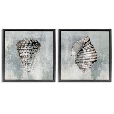  Ensemble de 2 toiles flottantes grises à motif de Cowrie Shells par Eli Jones