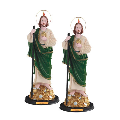 «2-PC Set» ICE ARMOUR 12 "H richesse Saint-Jude debout sur l'argent Statue Figurine sacrée ornement de décoration de maison / chambre et idées de cadeaux parfaits pour le réchauffement de la maison, les fêtes et les anniversaires