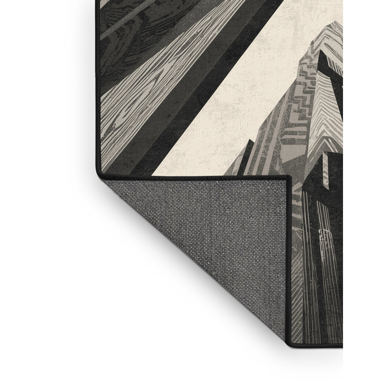 Tapis gris moelleux doux à motif géométrique rustique Tonnele, 6 x 9