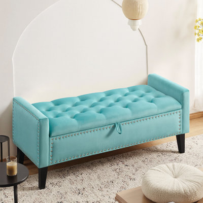 Banc de rangement à couvercle rabattable en velours l 47 po
