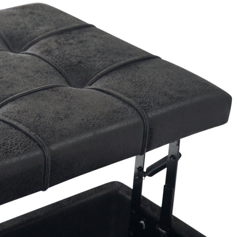 Harrison 36" Black Faux Leather Tufted Coffee Table Ottoman