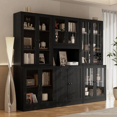 71" H X 94.5" W Kitchen Pantry With Bookcases, Glass Door Kitchen Hutch With Drawer And Spacious Countertops by Latitude Run
