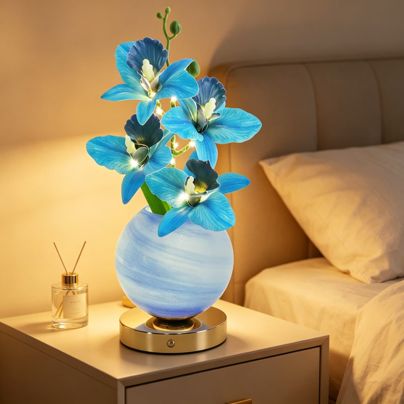 Lampe de table fleur d'orchidée sans cordon à intensité variable, 3 lumières de température artificielles USB rechargeables avec vase, lumière de paysage à DEL à intensité variable pour le bureau personnel