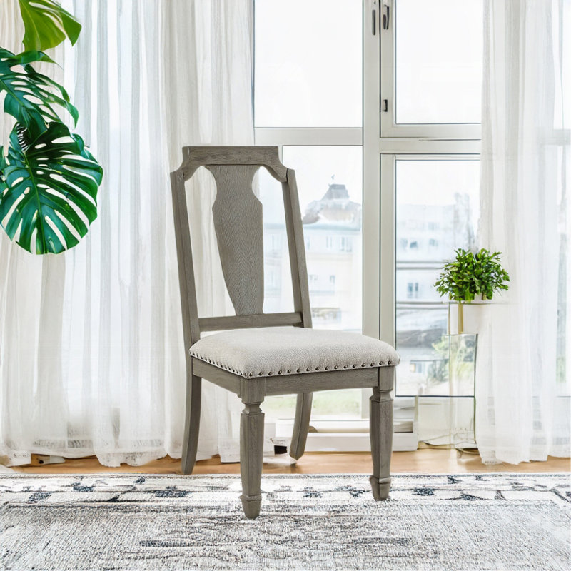 Ensemble de 2 chaises d'appoint avec siège rembourré en lin, beige et chêne vieilli