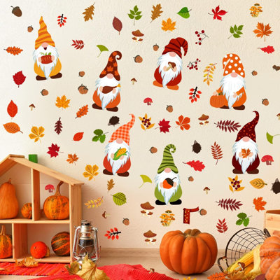 123 Pcs Fall Gnomes Wall Stickers Thanksgiving Wall Decals Autumn Maple Leaves Wall Decor Fall Decorations Wall Vinyl Stickers For Home Classroom Kids Thanksgiving Party Supplies, 6 Sheets