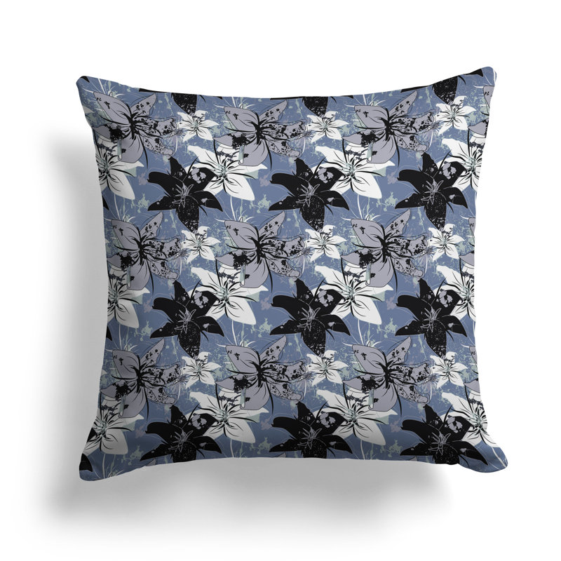 Coussin Lily, Bleu / Noir, H 18 po x l 18 po