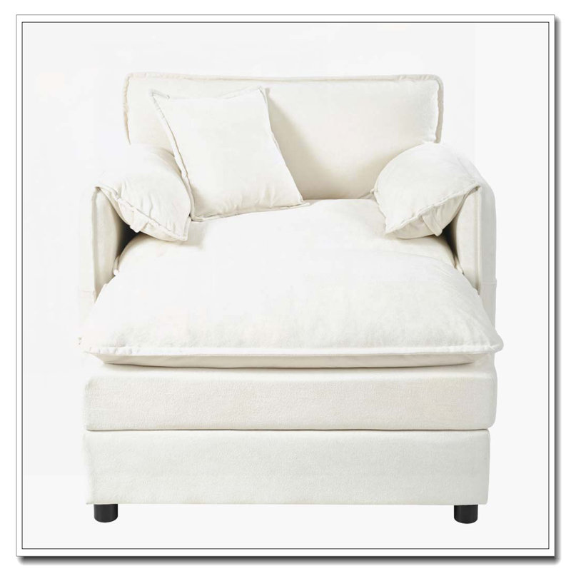 Fauteuil en tissu d'ameublement avec repose-pieds Chenille, Beige