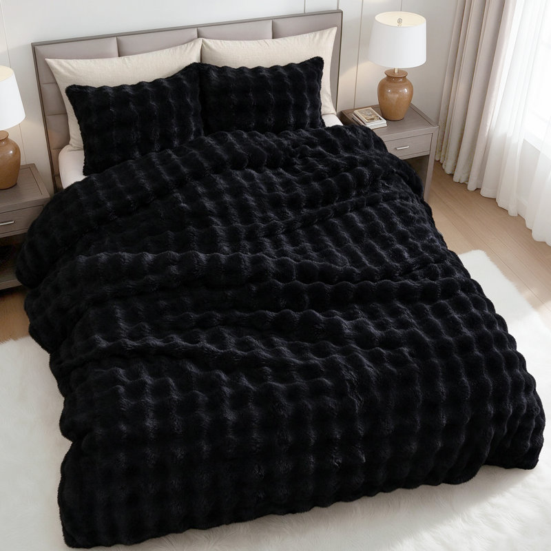 Ensemble d'édredon en fausse fourrure de Suncomfy, Noir, King
