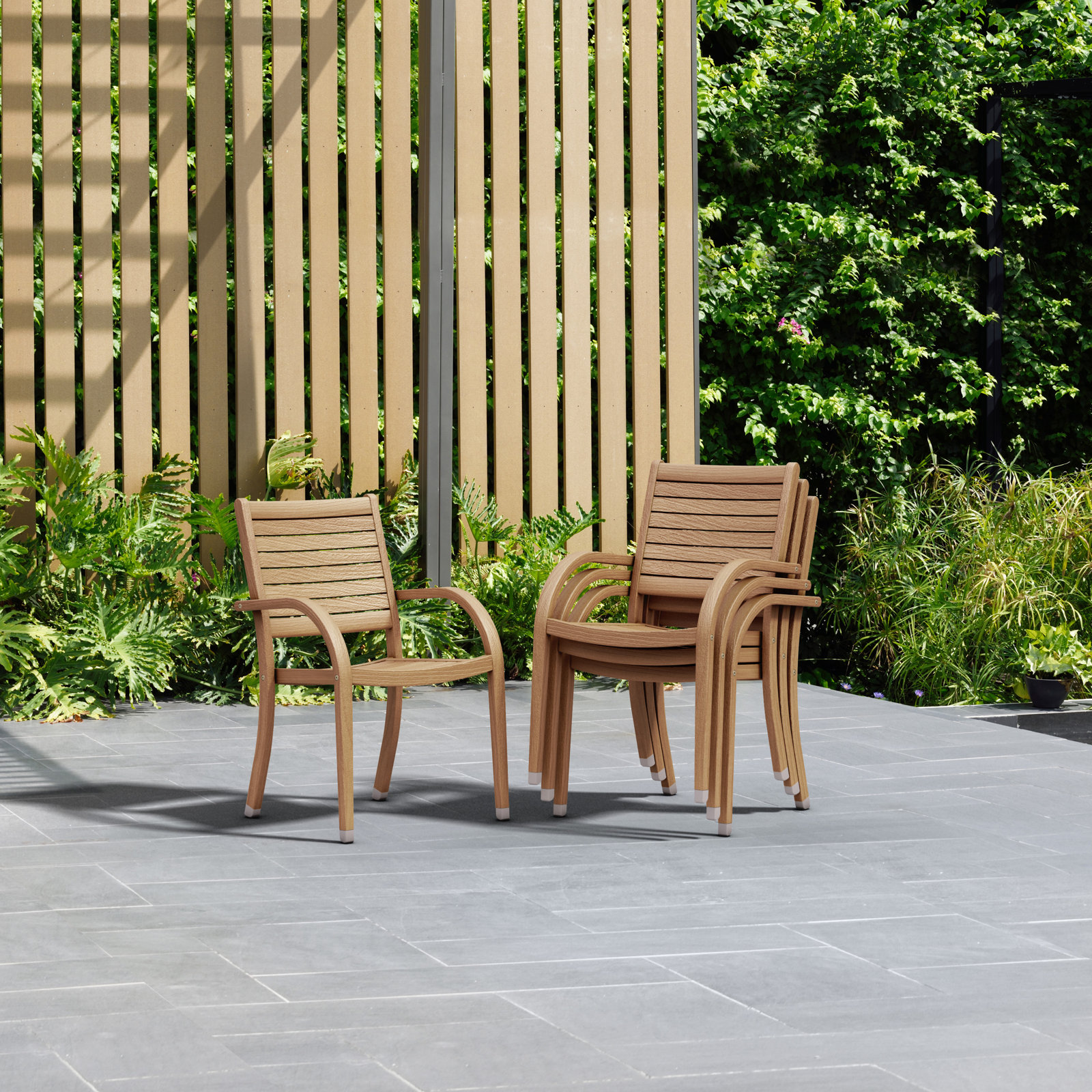 Alyisa Stackable Eucalyptus Patio Side Chair, Light Wood