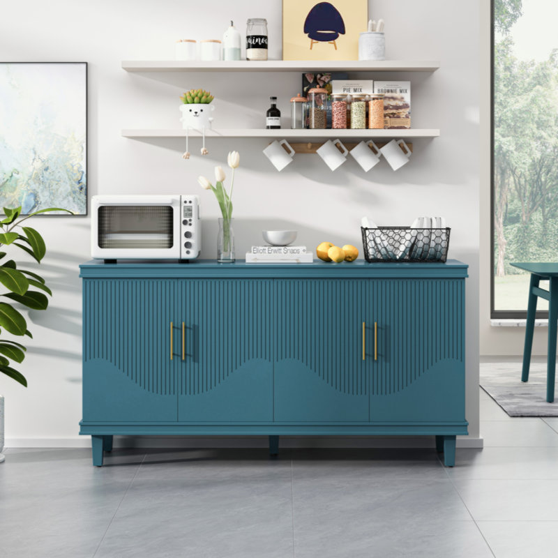 Large Size 4-Door Cabinet, Blue, 32.28" H x 59.84" W x 15.75" D