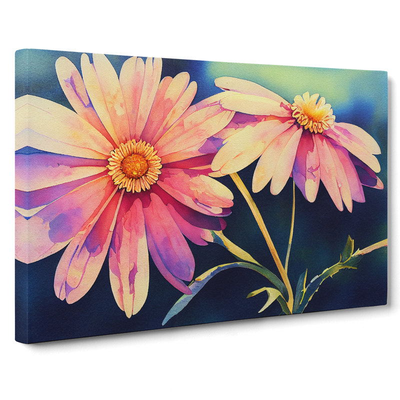 Charming Watercolour Daisy Flowers - Wrapped Canvas, 50cm H x 76cm W x 3cm D
