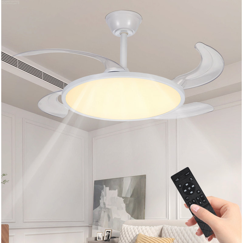 Ventilateur de plafond encastré blanc mat 42 po rétractable Whisper-Quiet, White