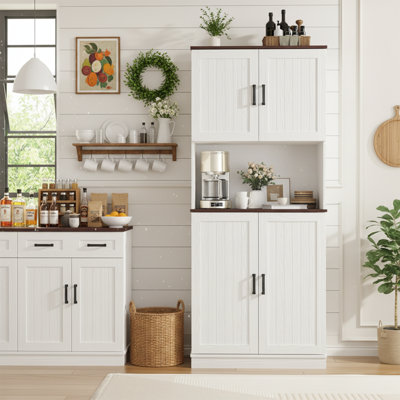 71" Tall Kitchen Pantry Cabinet, Farmhouse Kitchen Storage Cabinet With 6 Hanging Shelves And Adjustable Shelves, Freestanding Cupboard For Dining Roo by Winston Porter
