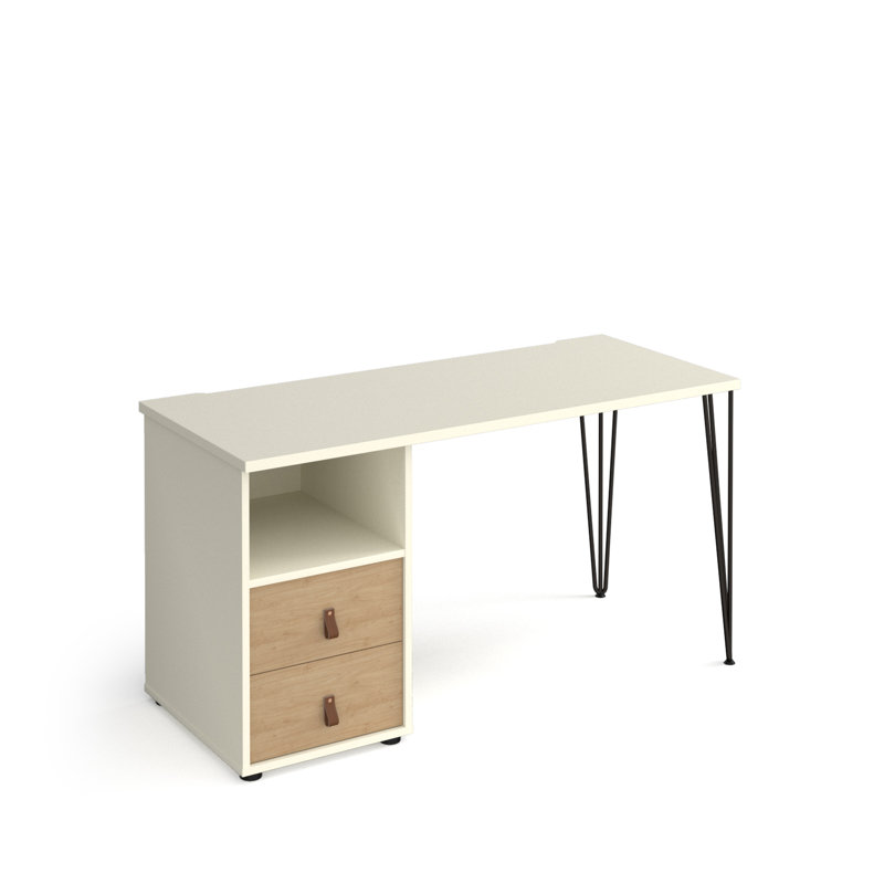 Tikal Hairpin Metal Base Computer Desk, White/Oak