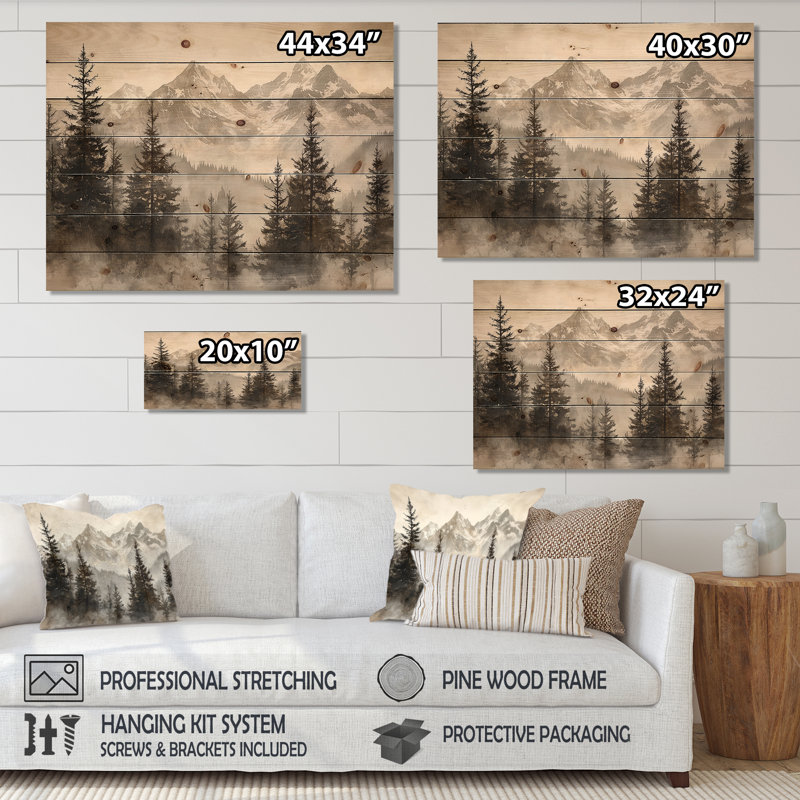 Décoration murale en bois Timber and Peaks Mountain Simplicity In Winter II - paysage de montagnes