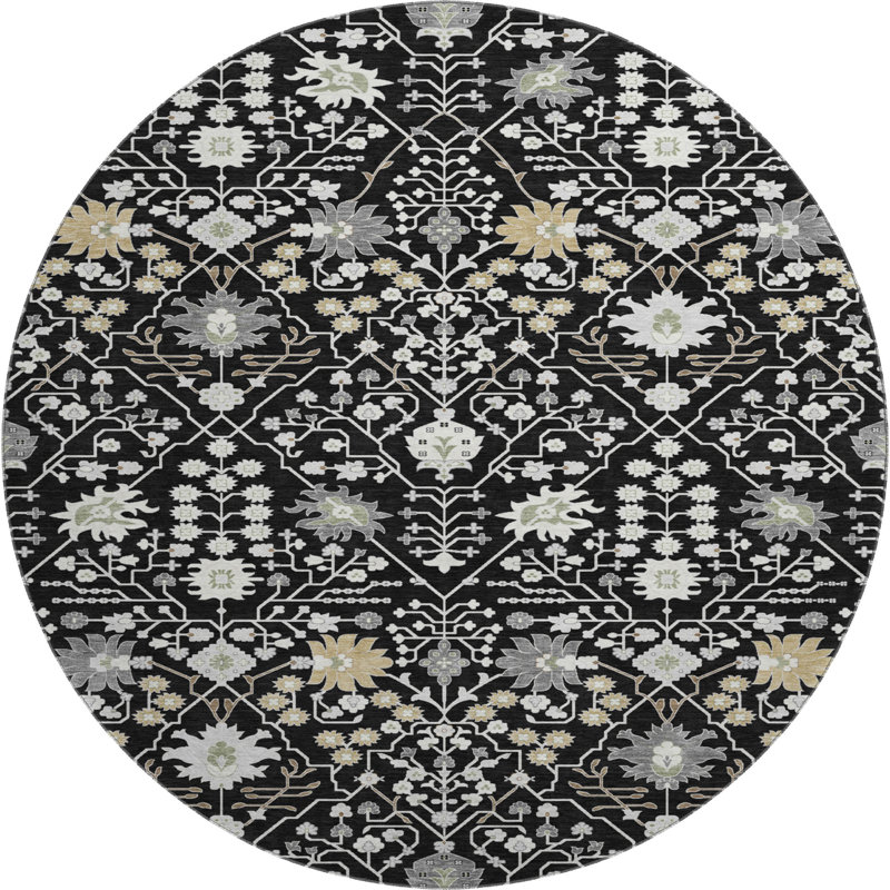 Premium Machine Washable Guada AMF1009 Oriental Rug, Round 8'