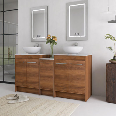 Meuble-lavabo autoportant de 60 po avec lavabo vasque en céramique blanche et 5 portes d'armoire à fermeture en douceur
