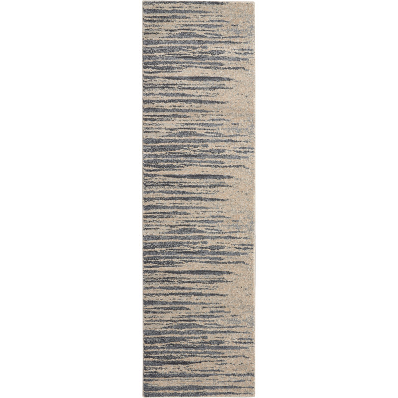 Tapis bleu marine / beige Ryanne, Tapis de couloir 2 pi 2 po x 7 pi 6 po