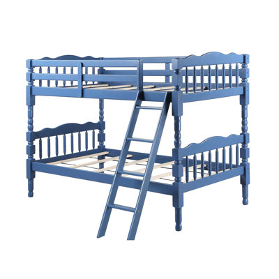 Lit superposé simple bleu foncé - conception, configuration convertible, structure à lattes, échelles ascendantes avant droite, barrière de sécurité sécurisée, capacité de charge de 330 lb, système inclus, garde-corps, poids