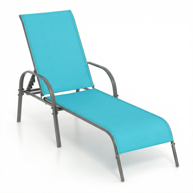 Chaise longue de patio avec accoudoirs inclinables réglables, turquoise, Green, 1