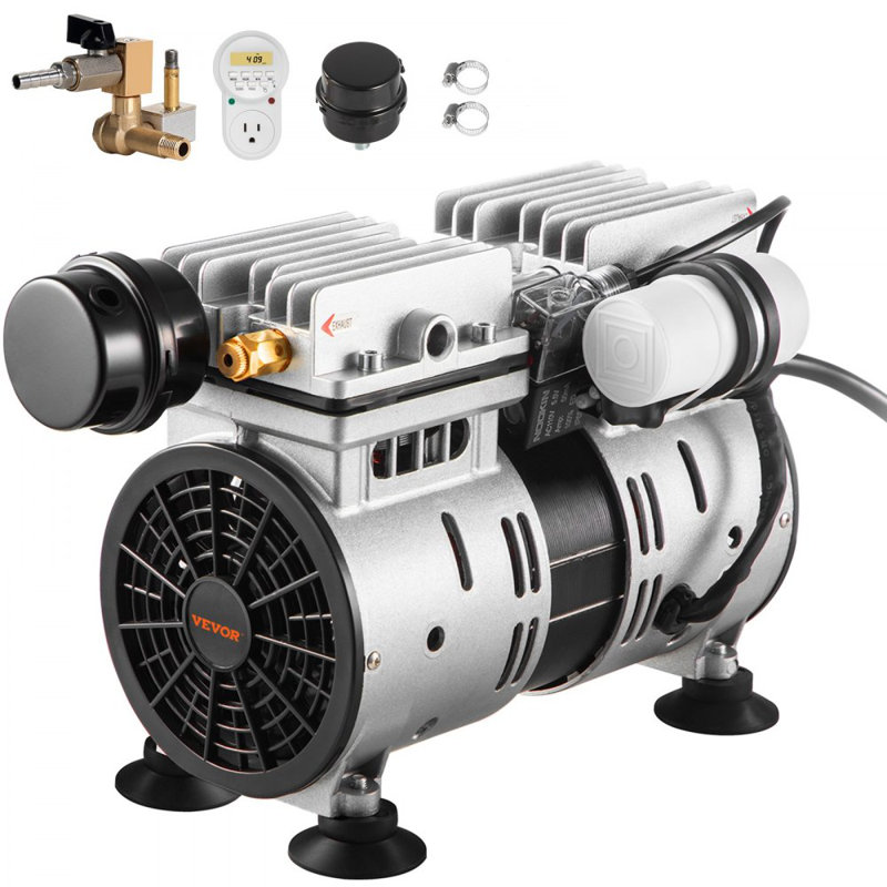 Aérateur, puissance de 5,2 CFP pour un maximum de 3 Acre 50 ', 550 W Comprend un compresseur 3/4 HP, une minuterie et des valves, un compresseur d'air pour la circulation d'oxygène en eau profonde, pour étang, lac, sans diffuseur, noir