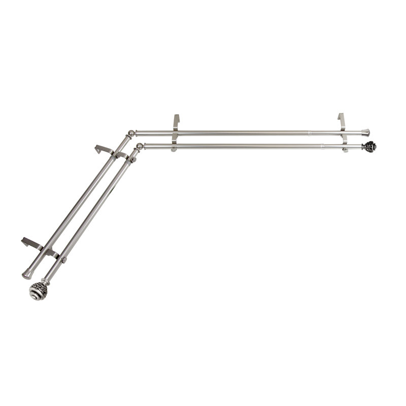 Tringle à rideaux double en angle Charleen, 120 à 170 po, Nickel satiné