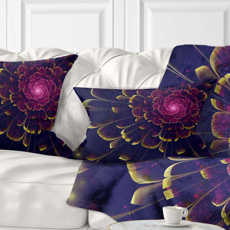 Fleur fractale avec détails jaunes - Coussin décoratif imprimé floral