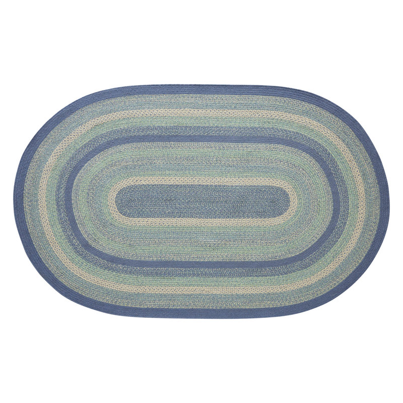 Tapis ovale fait à la main bleu / vert Marenses, Ovale 5 pi x 8 pi