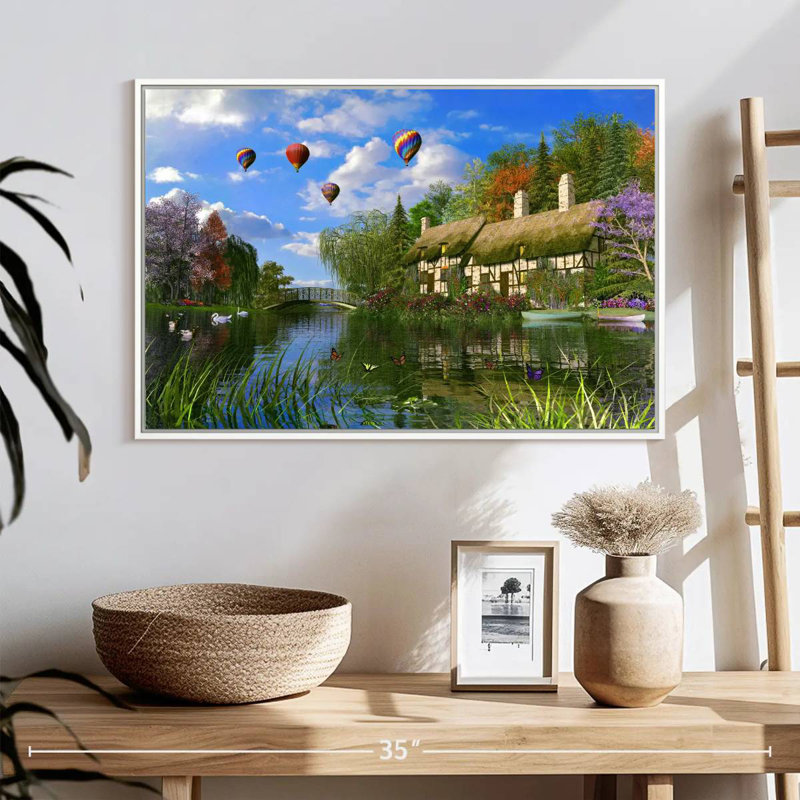 Old River Cottage, Cadre flottant blanc, 25 po x 17 po