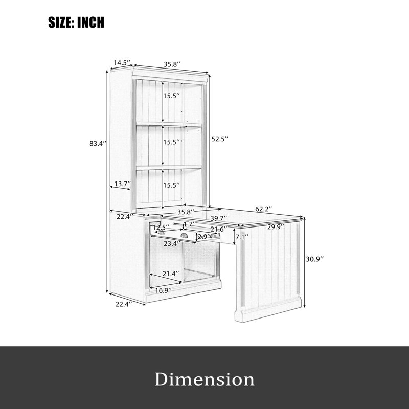 83.4"Tall Bookshelf With Writing Desk, Modern Bookcase With Study Desk, Workstation With Storage Shelf,Storage Bookcase With Open Shelves And LED Lighting For Living Room,Home Office,White