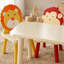 Ensemble 3 pièces de table pour enfants et 2 chaises, table de jeu pour tout-petits en bois à thème lion et singe, assemblage facile
