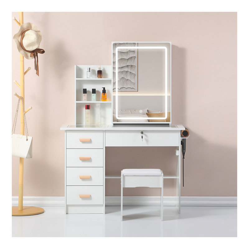 Nouvelle coiffeuse à miroir intelligente avec tiroirs et armoire de rangement, coiffeuse avec matelas pour chambre à coucher, vestiaire