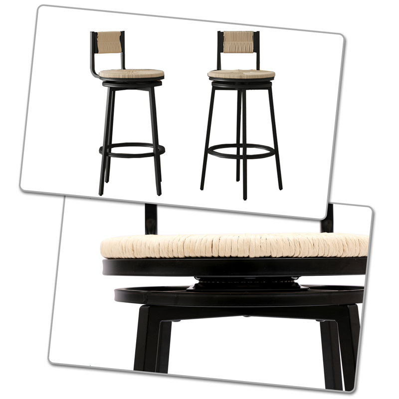 Tabouret de comptoir pivotant 26,79 po avec structure en métal Chassady, Blanc crémeux