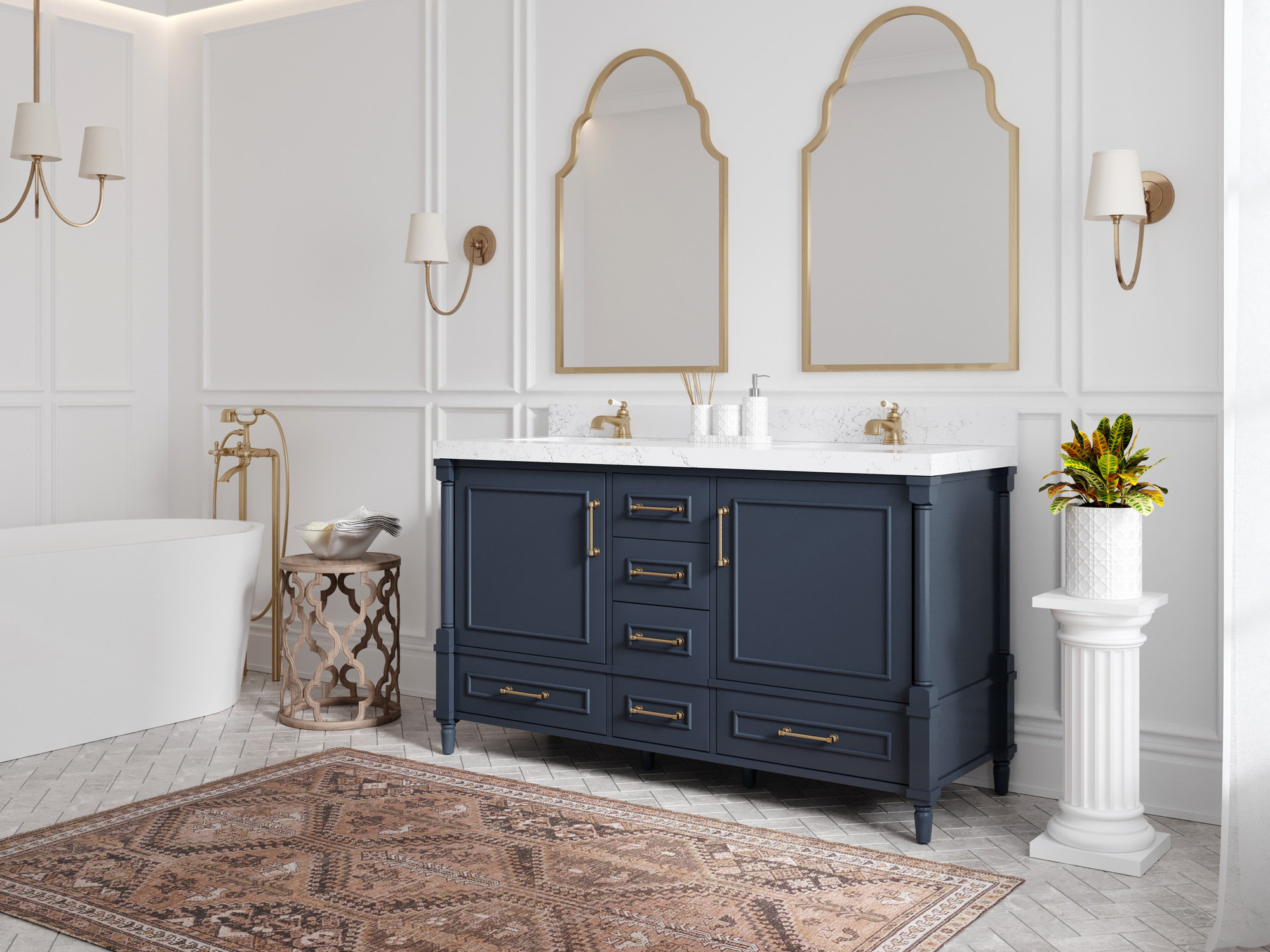 60 Titanium Grey Freestanding Solid Wood Bathroom Vanity Storage