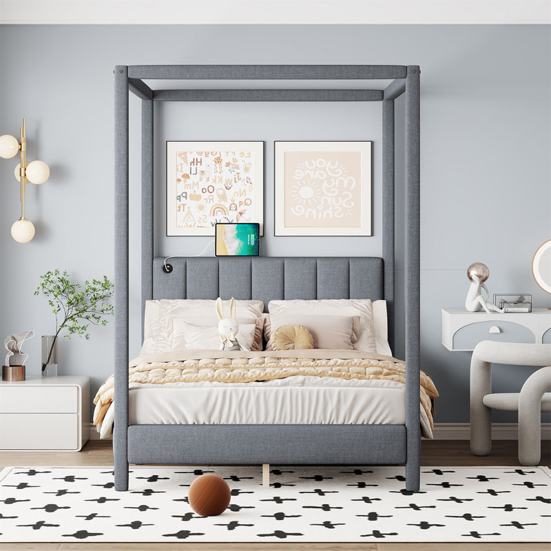 Luxurious Canopy Platform Bed With Advanced Connectivity And Storage Options, Queen
