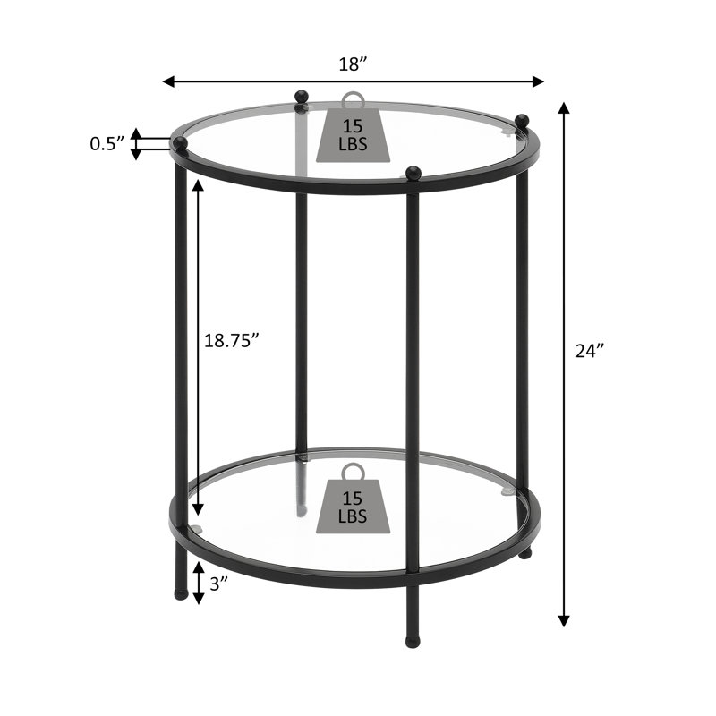 Table de bout ronde en verre avec tablette en métal Carolina, Doré