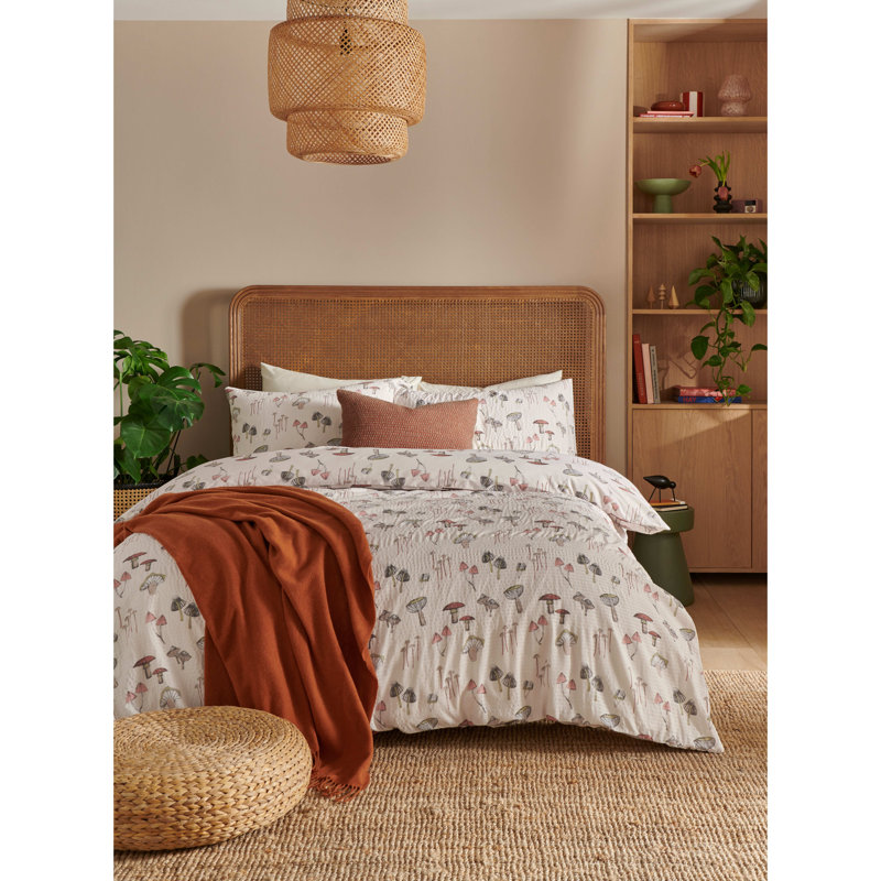 Botanical Mushroom Print Duvet Cover Set – Textured Cottage core Bedding with Pillowcase