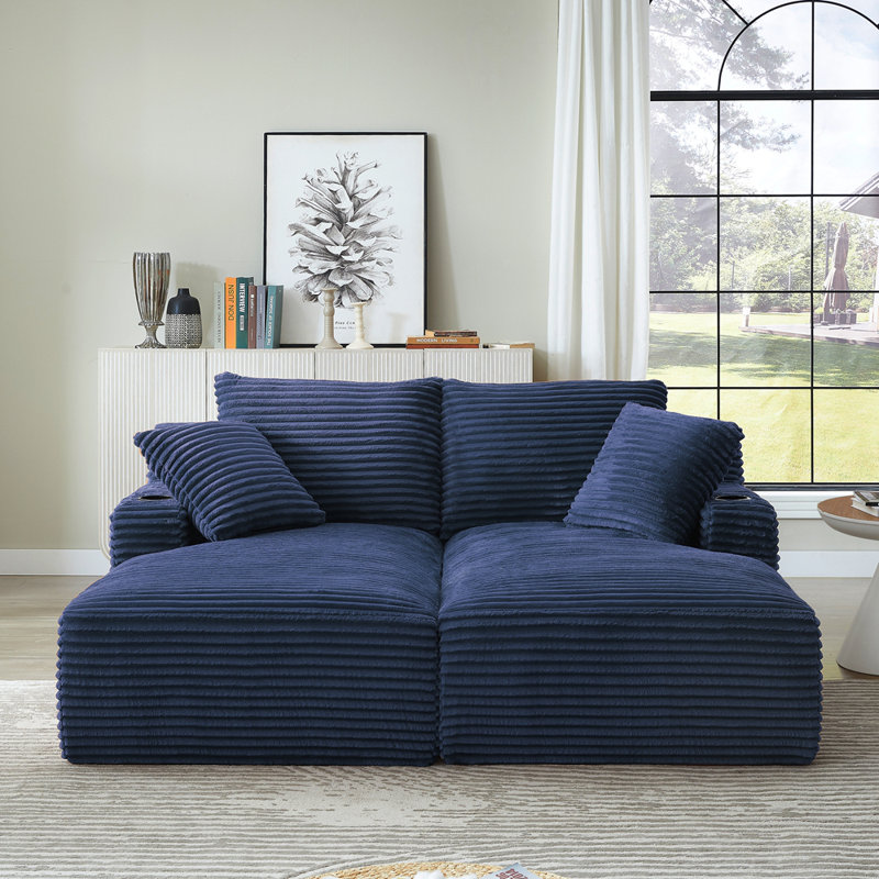 Méridienne double compressible avec porte-gobelets - aucun assemblage requis, causeuse moelleuse moderne pour lire dans la chambre à coucher