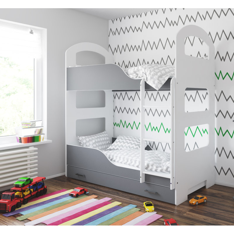 Spady Bunk Bed with Built-in Ladder Included, With Drawer, 80 x 180 cm, Grey