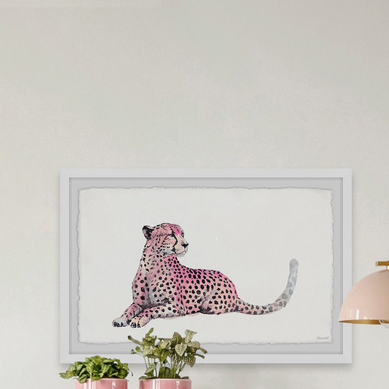 « pink cheetah »-impression d’art graphique sur papier encadrée, H 20 po x l 30 po x P 1,5 po