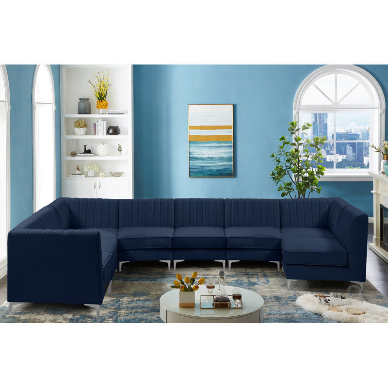 Enson Velvet U-Shaped Sectional Reversible, Navy Velvet