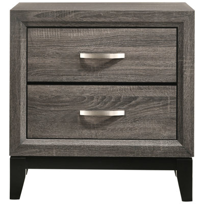 Table de chevet à 2 tiroirs en chêne gris pour la chambre à coucher, mélange de texture naturelle et de gris contemporain, deux grands tiroirs de rangement, poignées en métal d'aspect élégant, silhouette rectangulaire, base, 16,01 po