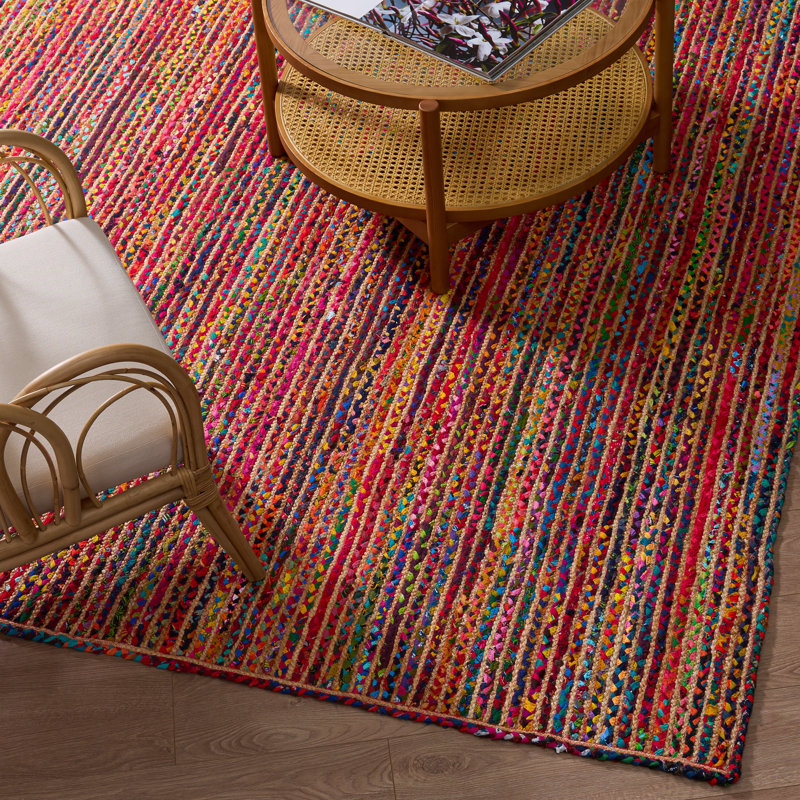 Braided Handmade Cotton/Jute Striped Rug in Brown, Rectangle 8' x 10'