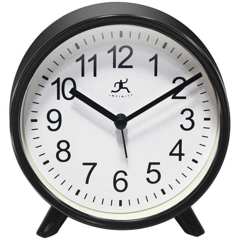 Table Clock Round Plastic Tabletop Clock with Alarm Function 5.75 Inches, Black