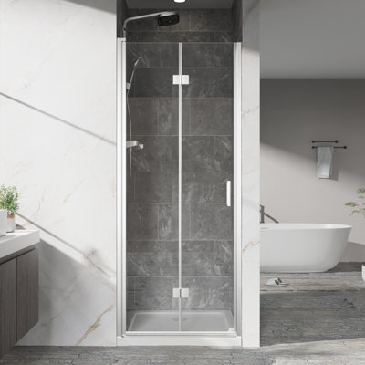 72 In. High Bi - Fold Pivot Glass Shower Door With Aluminum 180 System, Corrosion Zinc Alloy Hinges And Easy Clean 30" W X 72" H 1/4"  6Mm  Tempered Glass, Finish, Installation Silent Switching