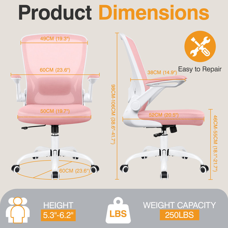 Home Office Ergonomic Mesh Task Chair, Pink