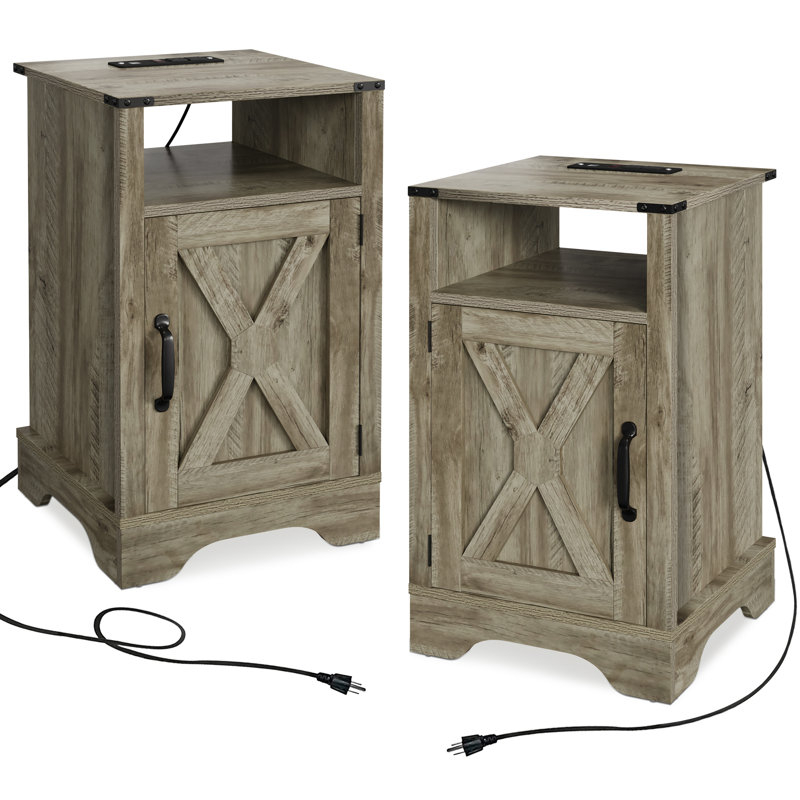 Table de chevet Bradford Farmhouse, Gris chêne français, Ensemble de 2