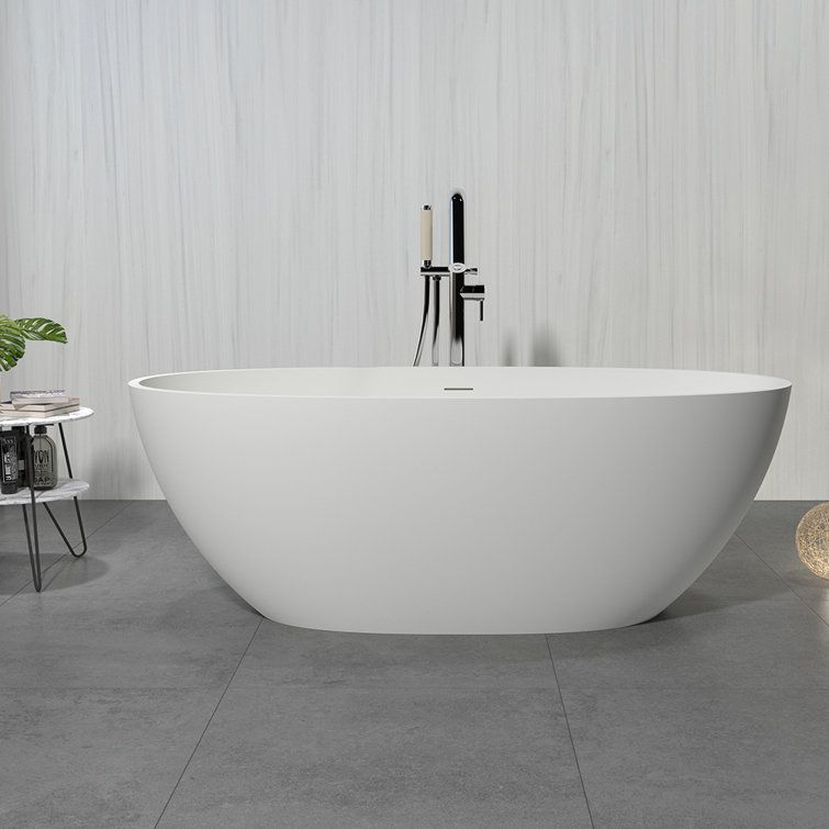 66.93" L X 30.7" W X 22.05" H Matte White Freestanding Solid Surface  Bathtub SWBT01-6731